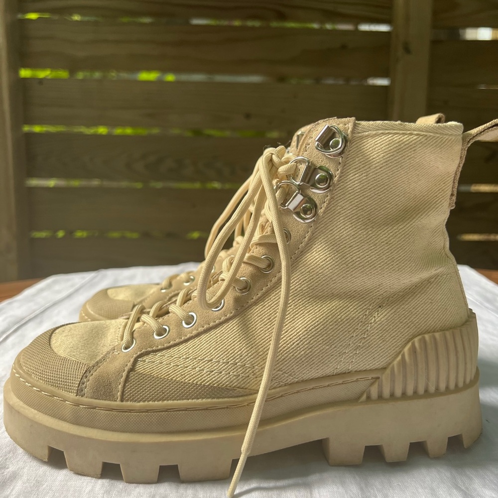 Zara Cream Lace Up Boots